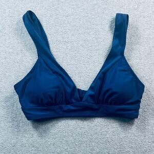 CupShe Longline Tri Bikini Top Women's Size Medium Blue Wide Strap V-Neck
